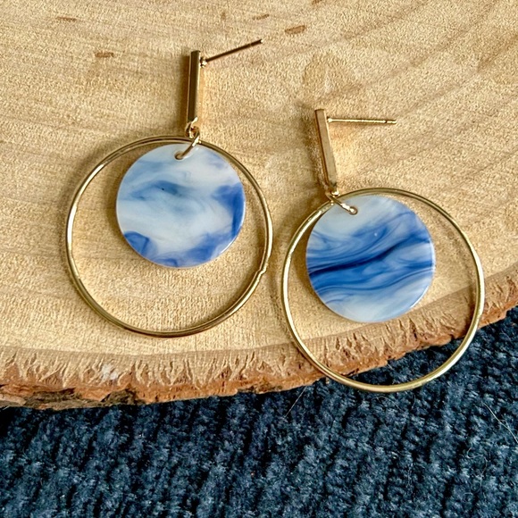 Jewelry - Unique Sky Blue Goldish Bohemian Unique Chic Statement Drop Earrings